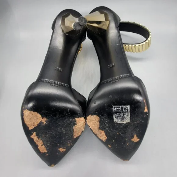 Pierre Balmain Faceted Gold Ankle Strap Heels